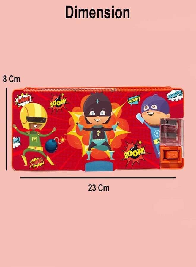 Sidak Boy Red Themed Pencil Box, Inbuilt LED Light with 2 Compartments and Dual Sharpener, Magnetic Lock, Pencil Box for Kids (Red) - Image 3